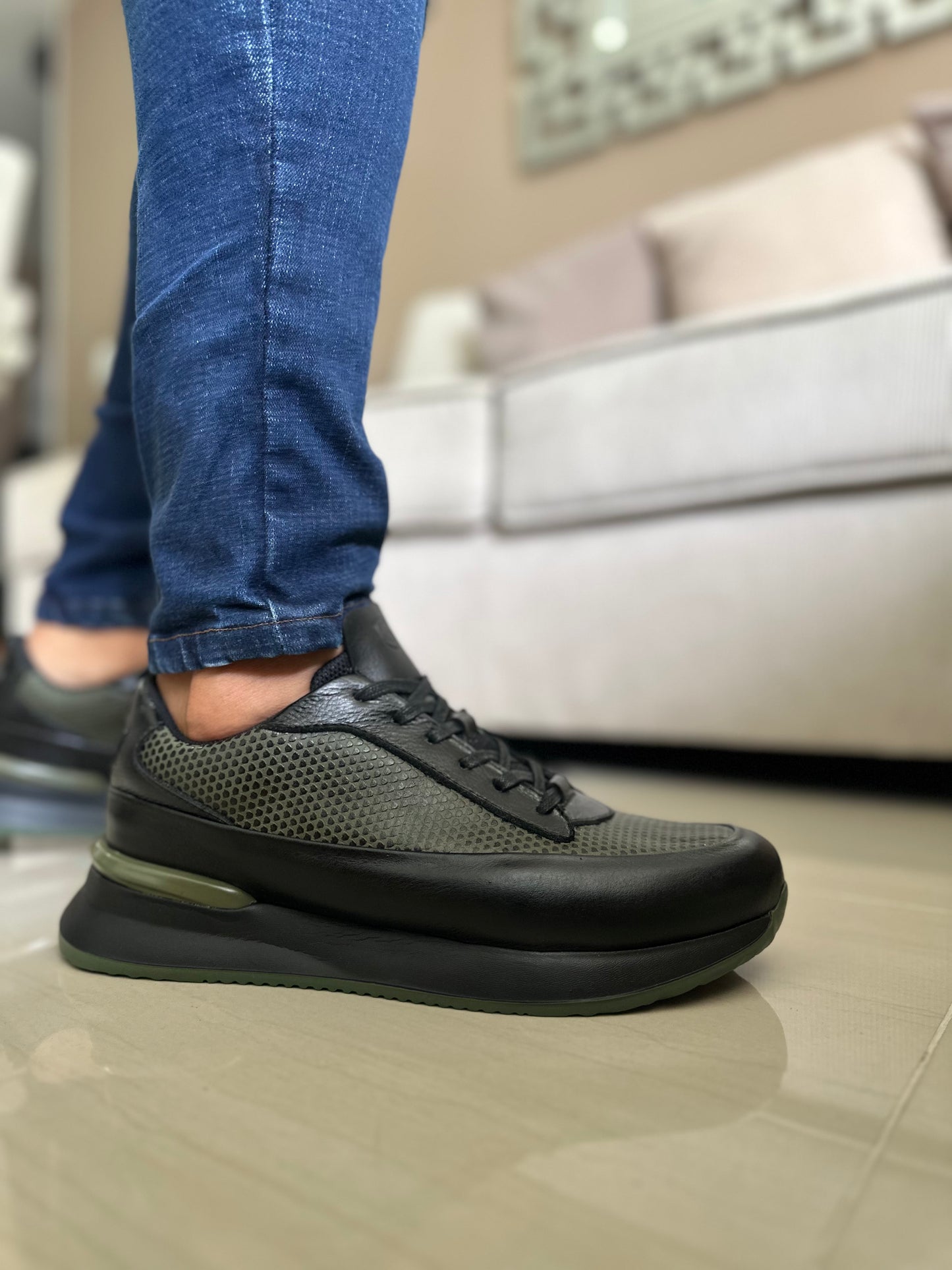 SNEAKERS CUERO-NEGROXVERDE