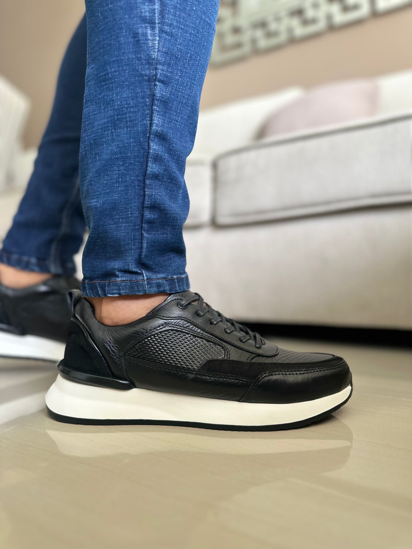 SNEAKERS NICK - PARA HOMBRE - EN CUERO NEGRO- REF: 3205