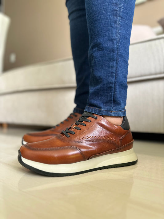 SNEAKERS TOPAXI- CUERO LISO CONAC  REF:T15