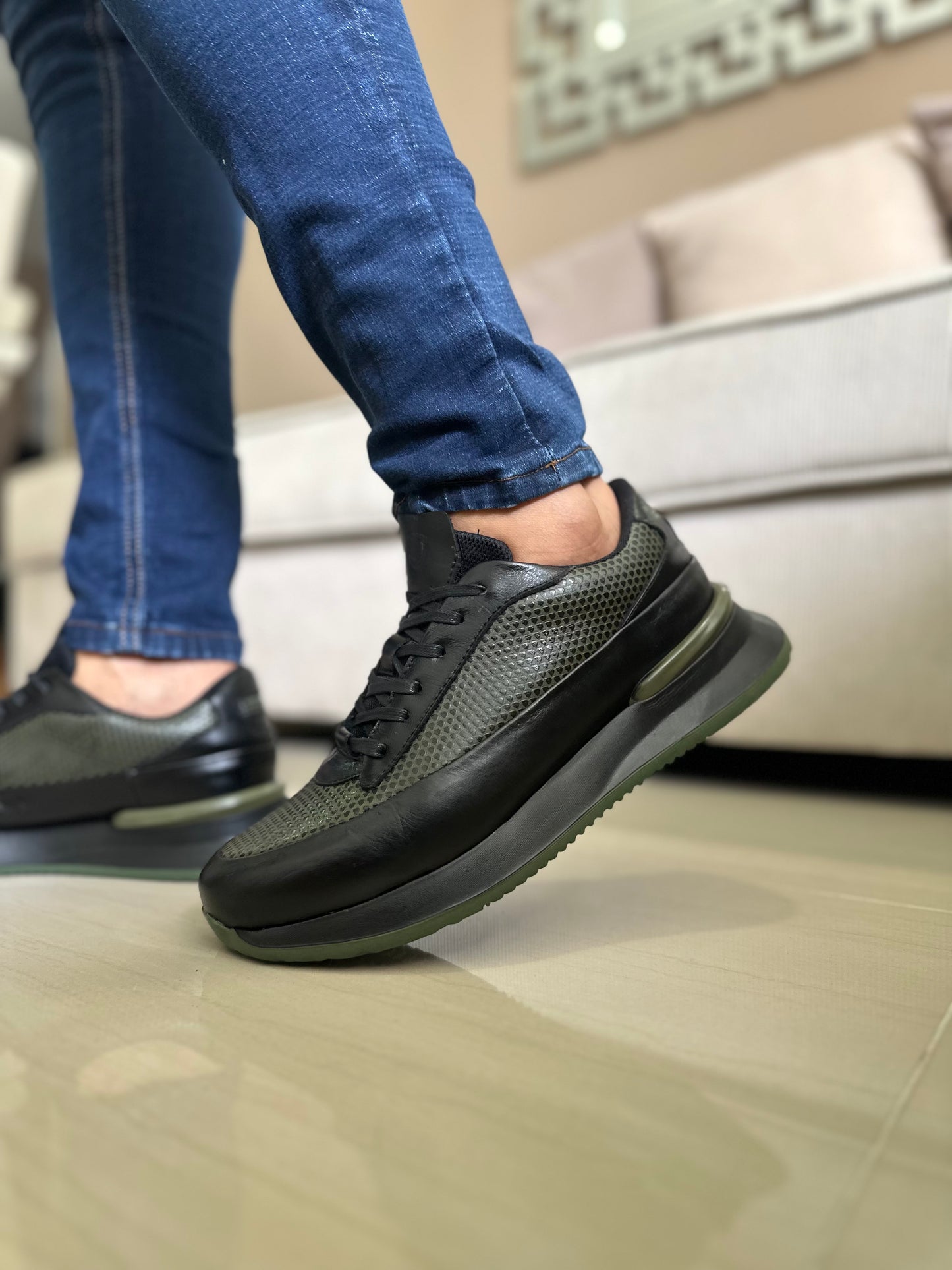 SNEAKERS CUERO-NEGROXVERDE
