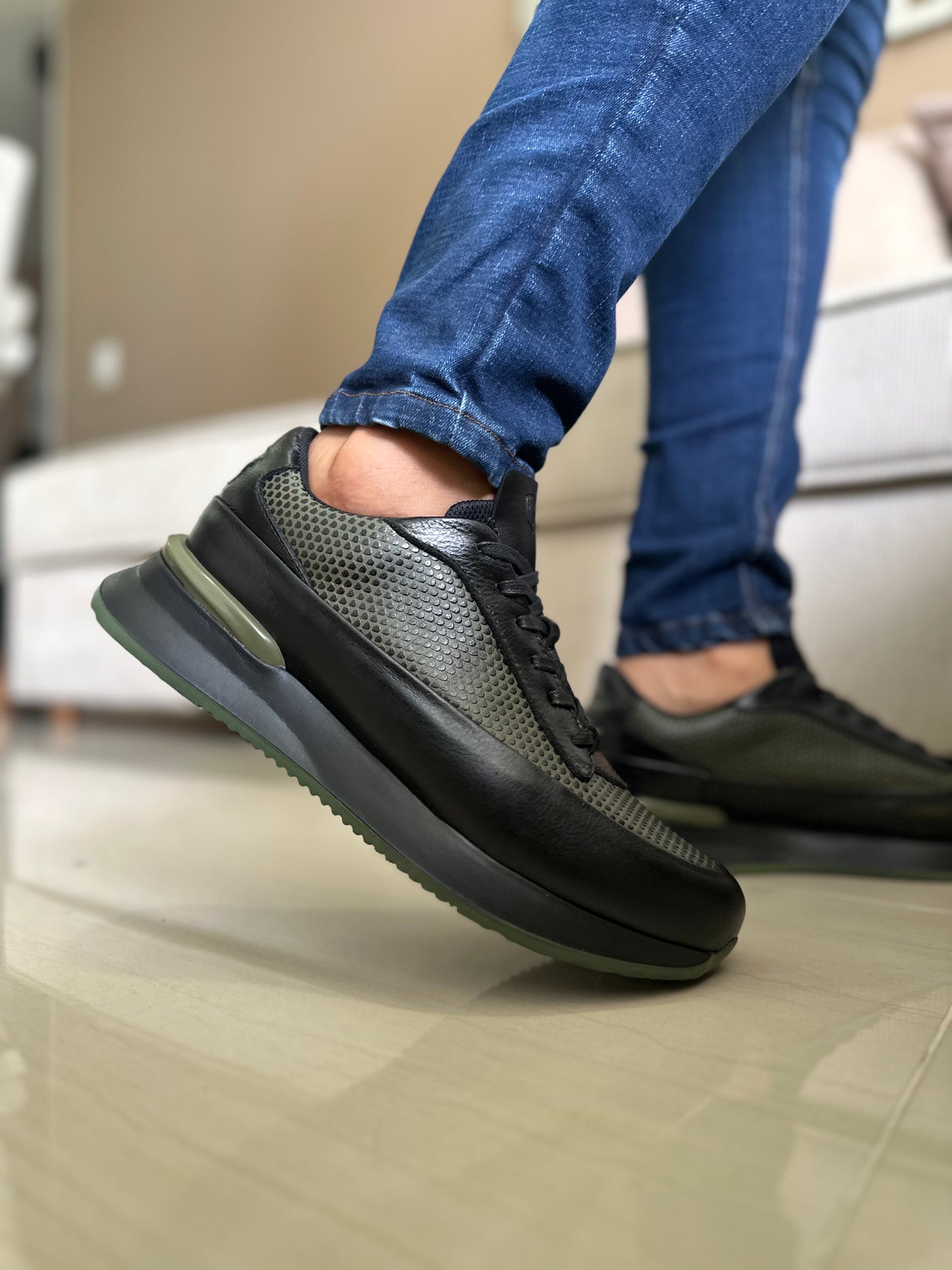 SNEAKERS CUERO-NEGROXVERDE