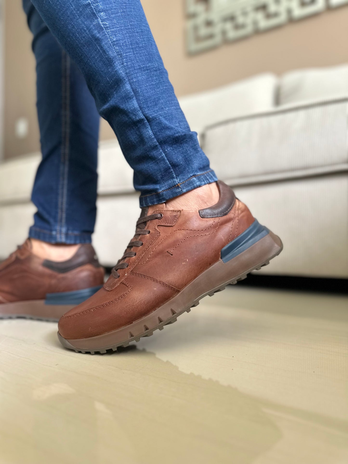 SNEAKER AZUL-CUERO REF:3315