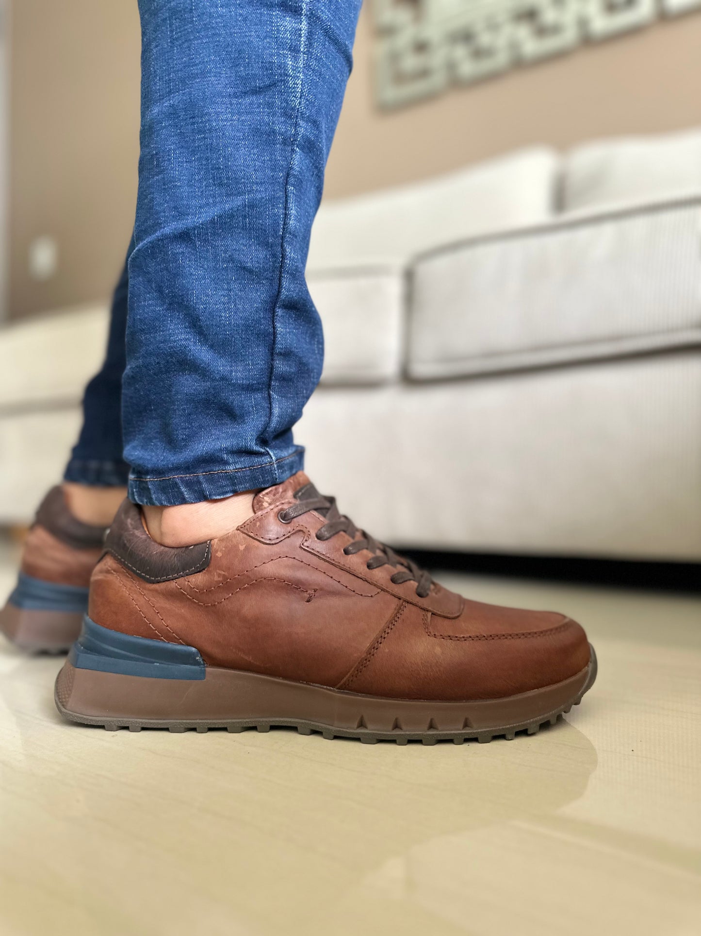 SNEAKER AZUL-CUERO REF:3315