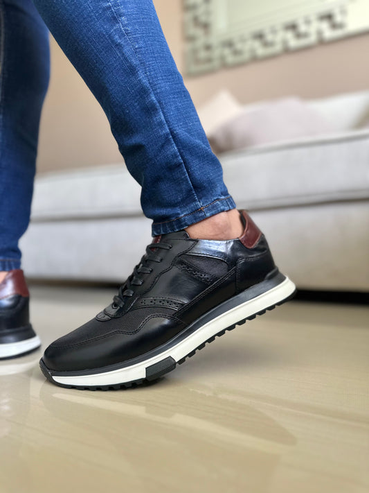 SNEAKERS TUW NEGROS- EN CUERO-REF: