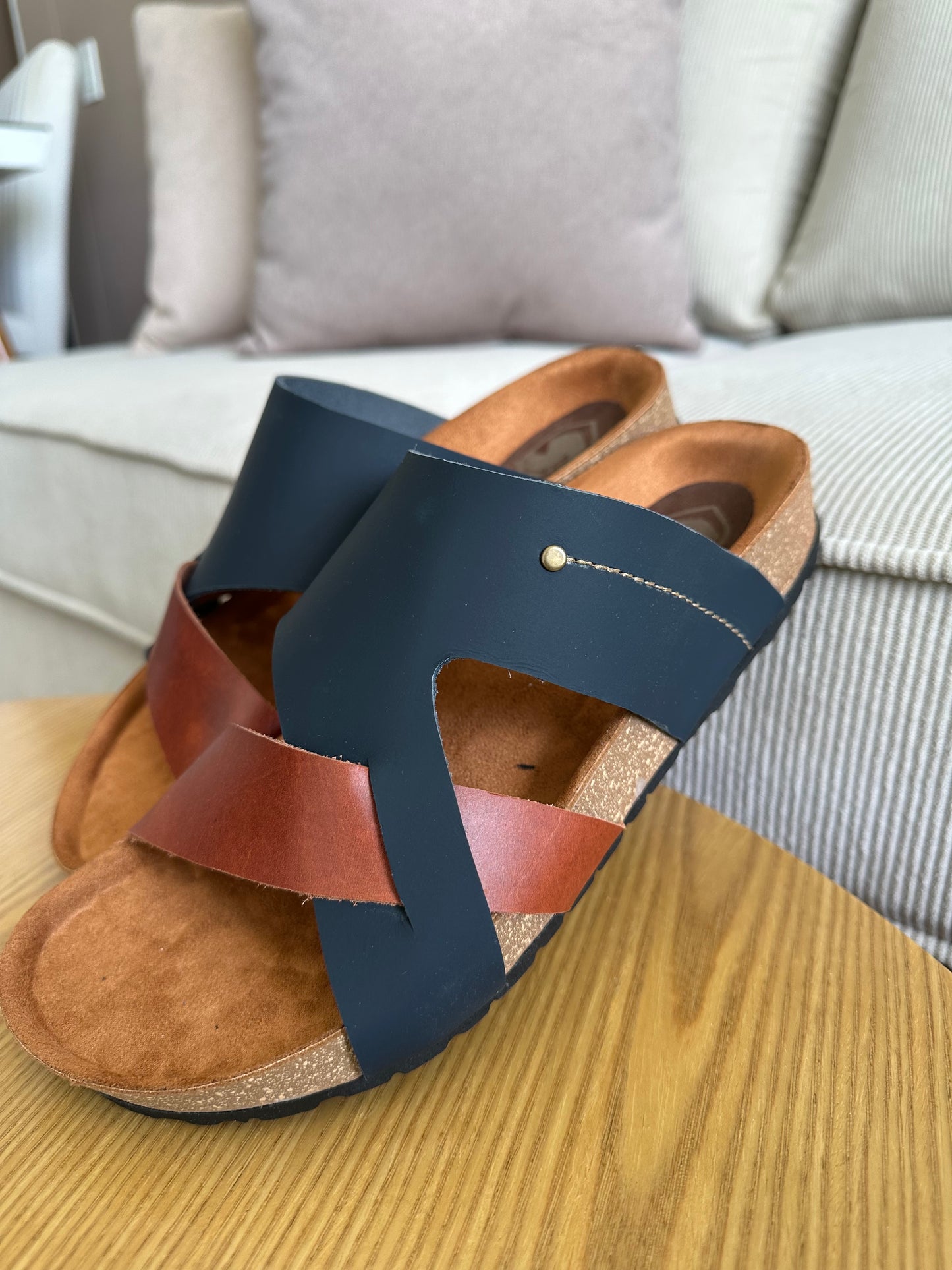 SANDALIA COLT - EN CUERO -  - REF: 12 COLOR AZULXCAFE