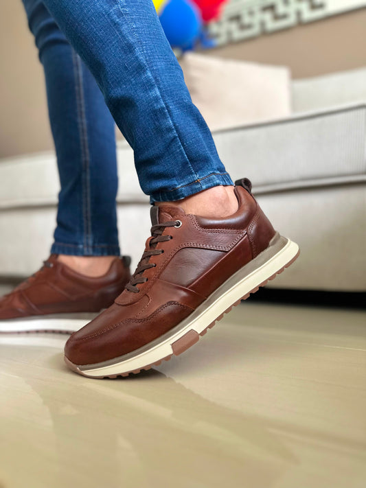 SNEAKERS TUW  EN CUERO-REF: 2091 CANELA