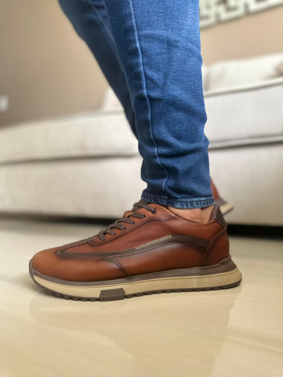 SNEAKERS LOVV EN CUERO Coñac-REF: T-05